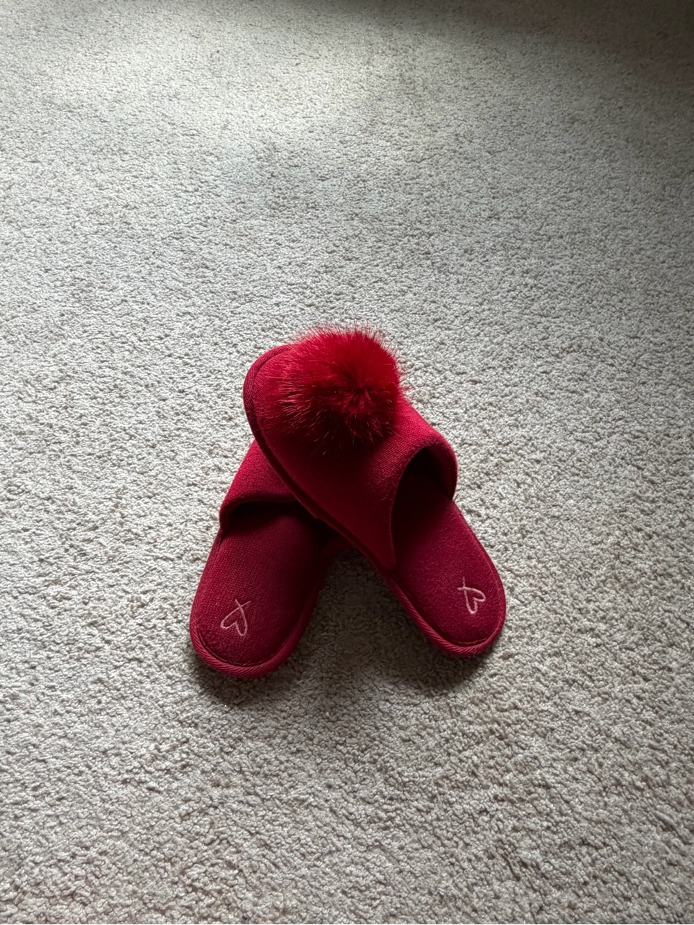 Victoria's Secret Burgundy Pom-Pom Open-Toe Slippers
